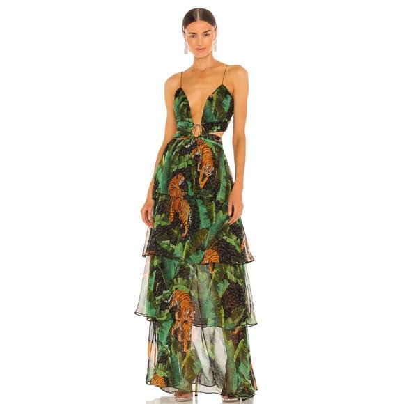 Retrofete Dresses & Skirts - retrofete Paulina Silk Tiered Maxi Dress Gown Safari Small